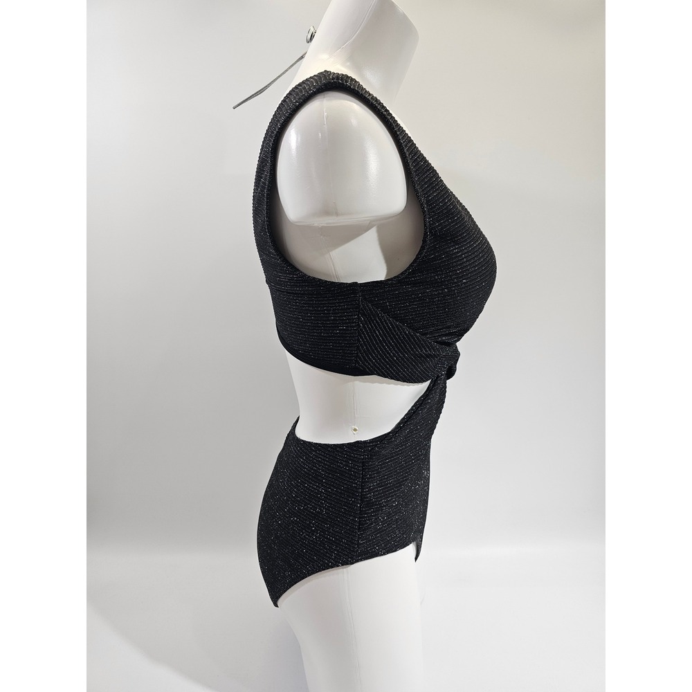 Cupshe One Piece Swimsuit Women Medium Black Metallic Cutout Twist Front Sparkle - Picture 2 of 8